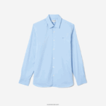 Lacoste חולצת פופלין מכותנה בצווארון צרפתי בגזרה דקיקה DZ4D0D1439 כחול hbp גברים - Image 4