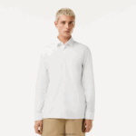 Lacoste חולצת פופלין מכותנה בצווארון צרפתי בגזרה דקיקה DZ4D0D1438 לבן 001 גברים