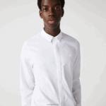 Lacoste חולצת פופלין מכותנה נמתחת בגזרה סמויה בגזרה דקיקה DZ4D0D1648 לבן 001 גברים - Image 4