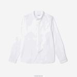 Lacoste חולצת פופלין מכותנה נמתחת בגזרה סמויה בגזרה דקיקה DZ4D0D1648 לבן 001 גברים - Image 5