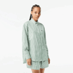 Lacoste חולצת פופלין מכותנה פסים DZ4D0D2448 ירוק חאקי לבן vi4 נשים