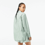 Lacoste חולצת פופלין מכותנה פסים DZ4D0D2448 ירוק חאקי לבן vi4 נשים - Image 3