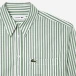 Lacoste חולצת פופלין מכותנה פסים DZ4D0D2448 ירוק חאקי לבן vi4 נשים - Image 5