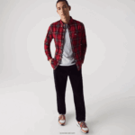 Lacoste חולצת פופלין משובצת משובצת בגזרה דקיקה DZ4D0D1612 בורדו שחור לבן llu גברים