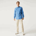 Lacoste חולצת פופלין מתערובת כותנה בהתאמה רגילה DZ4D0D1652 כחול 776 גברים