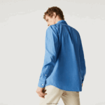 Lacoste חולצת פופלין מתערובת כותנה בהתאמה רגילה DZ4D0D1652 כחול 776 גברים - Image 3