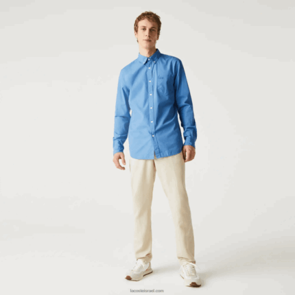 Lacoste חולצת פופלין מתערובת כותנה בהתאמה רגילה DZ4D0D1652 כחול 776 גברים