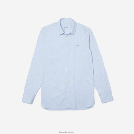 Lacoste חולצת פופלין נמתחת בגזרה דק בגזרה DZ4D0D401 לבן כחול f6z גברים