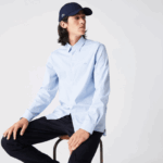 Lacoste חולצת פופלין עם פסים בגזרה דקיקה DZ4D0D400 לבן כחול f6z גברים