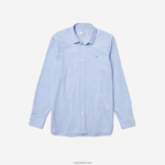 Lacoste חולצת פופלין עם פסים בגזרה דקיקה DZ4D0D400 לבן כחול f6z גברים - Image 5