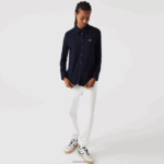 Lacoste חולצת פיקה מכותנה בצווארון צרפתי DZ4D0D2649 כחול כהה 166 נשים - Image 2