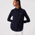 Lacoste חולצת פיקה מכותנה בצווארון צרפתי DZ4D0D2649 כחול כהה 166 נשים