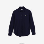 Lacoste חולצת פיקה מכותנה בצווארון צרפתי DZ4D0D2649 כחול כהה 166 נשים - Image 5