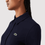 Lacoste חולצת פיקה מכותנה בצווארון צרפתי DZ4D0D2649 כחול כהה 166 נשים - Image 9