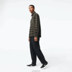 Lacoste חולצת פלנל כותנה הפיכה DZ4D0D1541 חאקי ירוק לבן gby גברים - Image 2