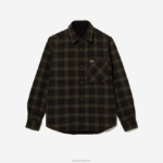 Lacoste חולצת פלנל כותנה הפיכה DZ4D0D1541 חאקי ירוק לבן gby גברים - Image 5
