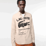 Lacoste חולצת פלנל ממותגת בכושר רגיל DZ4D0D1654 בז' שחור ub7 גברים