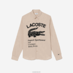 Lacoste חולצת פלנל ממותגת בכושר רגיל DZ4D0D1654 בז' שחור ub7 גברים - Image 5