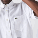 Lacoste חולצת פשתן בכושר רגיל DZ4D0D1646 לבן 001 גברים - Image 4