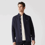 Lacoste חולצת פשתן בכושר רגיל DZ4D0D1650 כחול כהה 166 גברים - Image 2