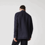 Lacoste חולצת פשתן בכושר רגיל DZ4D0D1650 כחול כהה 166 גברים - Image 3