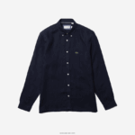 Lacoste חולצת פשתן בכושר רגיל DZ4D0D1650 כחול כהה 166 גברים - Image 5
