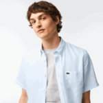 Lacoste חולצת פשתן עם שרוולים קצרים DZ4D0D488 כחול בהיר t01 גברים - Image 2