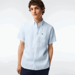 Lacoste חולצת פשתן עם שרוולים קצרים DZ4D0D488 כחול בהיר t01 גברים