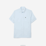 Lacoste חולצת פשתן עם שרוולים קצרים DZ4D0D488 כחול בהיר t01 גברים - Image 4
