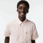 Lacoste חולצת פשתן עם שרוולים קצרים DZ4D0D489 ורוד בהיר t03 גברים - Image 2