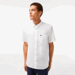 Lacoste חולצת פשתן עם שרוולים קצרים DZ4D0D490 לבן 001 גברים - Image 2