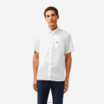 Lacoste חולצת פשתן עם שרוולים קצרים DZ4D0D490 לבן 001 גברים