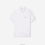 Lacoste חולצת פשתן עם שרוולים קצרים DZ4D0D490 לבן 001 גברים - Image 4