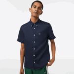 Lacoste חולצת פשתן עם שרוולים קצרים DZ4D0D491 כחול כהה 166 גברים