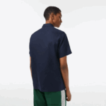 Lacoste חולצת פשתן עם שרוולים קצרים DZ4D0D491 כחול כהה 166 גברים - Image 3