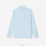 Lacoste חולצת פשתן DZ4D0D468 כחול בהיר t01 גברים - Image 4