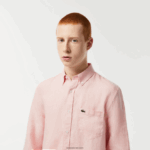 Lacoste חולצת פשתן DZ4D0D470 ורוד בהיר t03 גברים - Image 2