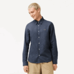 Lacoste חולצת צ'מברי מכותנה בגזרה דקיקה DZ4D0D1519 שחור/לבן אה גברים