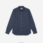 Lacoste חולצת צ'מברי מכותנה בגזרה דקיקה DZ4D0D1519 שחור/לבן אה גברים - Image 5