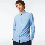 Lacoste חולצת צ'מברי מכותנה בגזרה דקיקה DZ4D0D1520 כחול לבן fv2 גברים