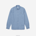 Lacoste חולצת צ'מברי מכותנה בגזרה דקיקה DZ4D0D1572 כחול uex גברים - Image 5