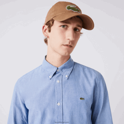 Lacoste חולצת צ'מברי מכותנה בגזרה דקיקה DZ4D0D1572 כחול uex גברים
