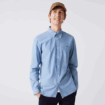 Lacoste חולצת צ'מברי מכותנה בגזרה דקיקה DZ4D0D1572 כחול uex גברים - Image 6