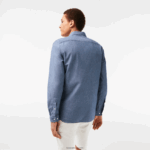 Lacoste חולצת צ'מברי מכותנה בגזרה דקיקה DZ4D0D1573 כחול cdz גברים - Image 3