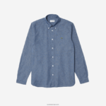 Lacoste חולצת צ'מברי מכותנה בגזרה דקיקה DZ4D0D1573 כחול cdz גברים - Image 5