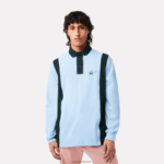Lacoste חולצת רוגבי מכותנה אורגנית עם שרוול ארוך DZ4D0D544 כחול ירוק fl3 גברים