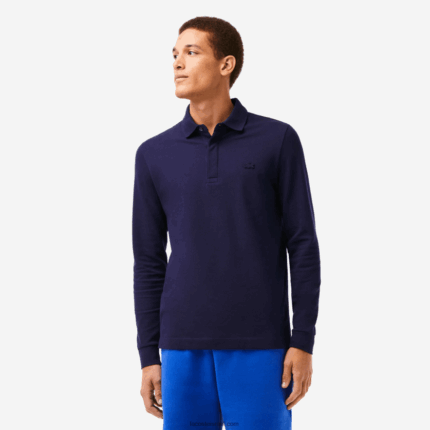 Lacoste חכם פריז שרוולים ארוכים מתיחה כותנה פיקה פולו DZ4D0D665 כחול כהה 166 גברים