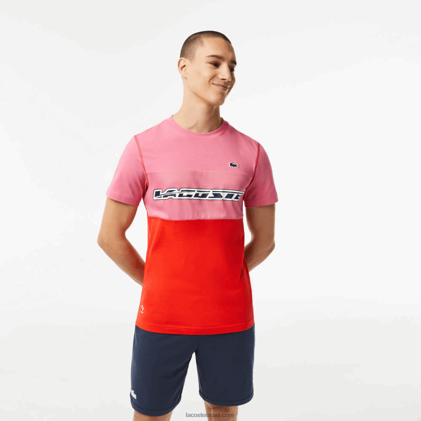 Lacoste טניס x daniil medvedev חולצת טריקו DZ4D0D24 ורוד אדום כחול c1y גברים - Image 1
