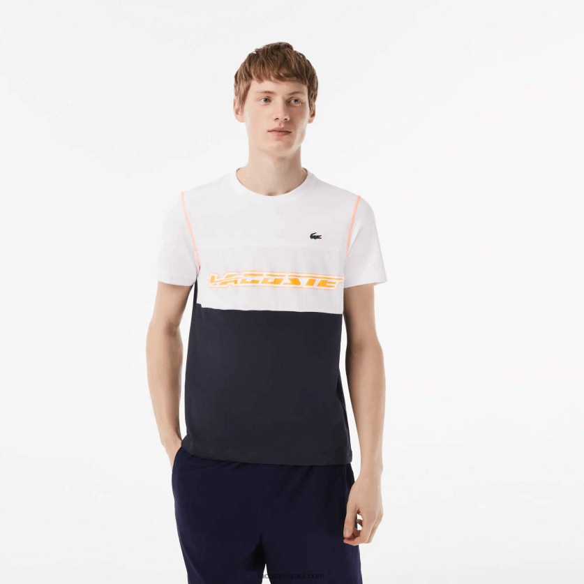 Lacoste טניס x daniil medvedev חולצת טריקו DZ4D0D26 לבן כחול כתום wyi גברים - Image 1