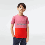 Lacoste טניס x daniil medvedev חולצת טריקו DZ4D0D3004 ורוד אדום כחול c1y בנים